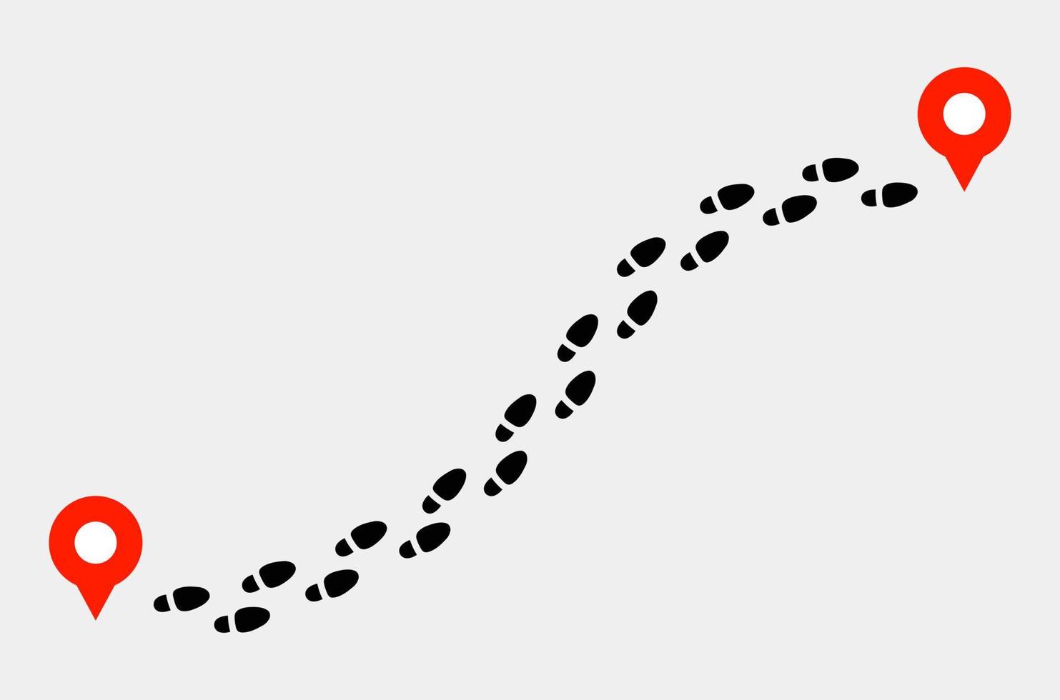 Footprints trail track with location pin. Footprint trail from start point to finish pin. Vector illustration.