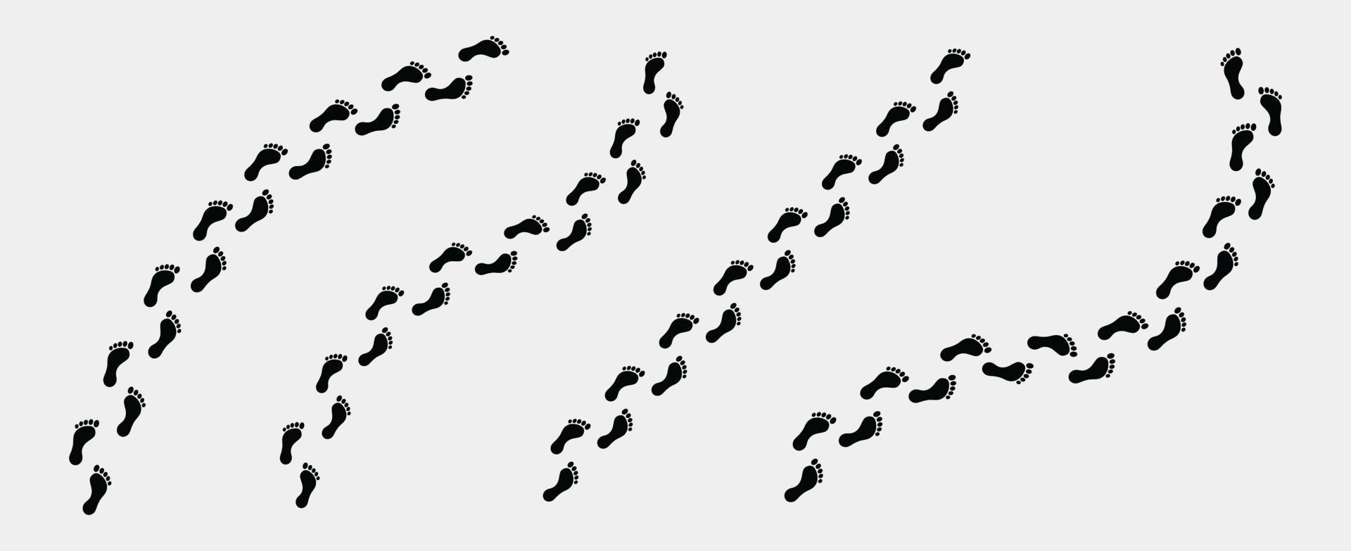 Set of different black human footprint routes isolated on white background. Footprints trail vector set.