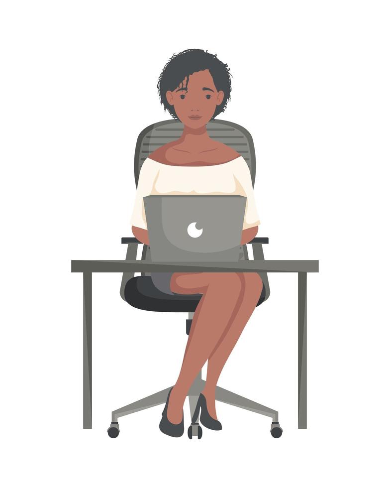 mujer de negocios afro usando laptop vector