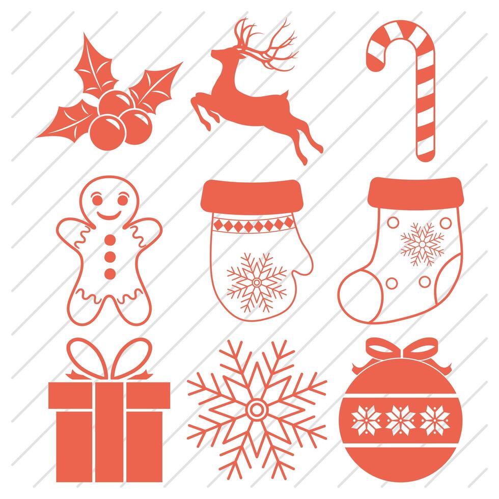 nine merry christmas icons vector