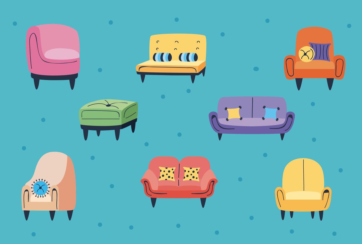 eight armchairs and sofas vector