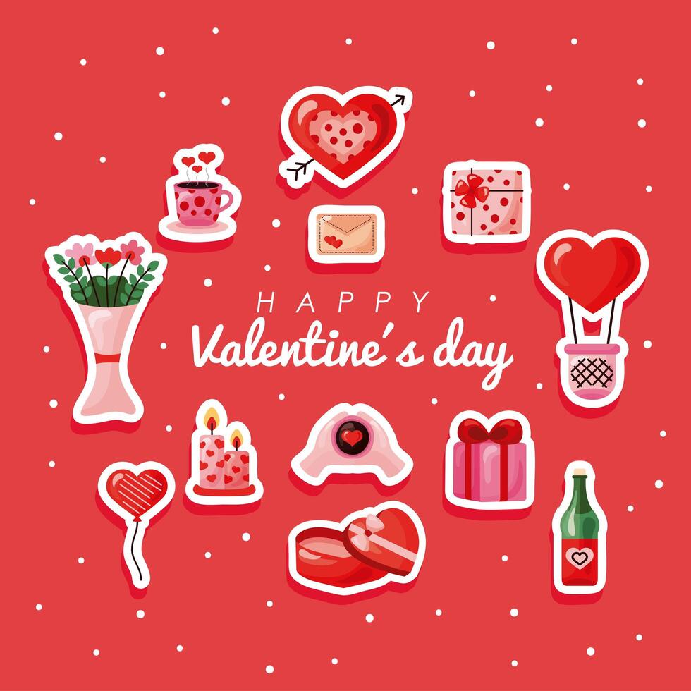 valentines day twelve icons vector