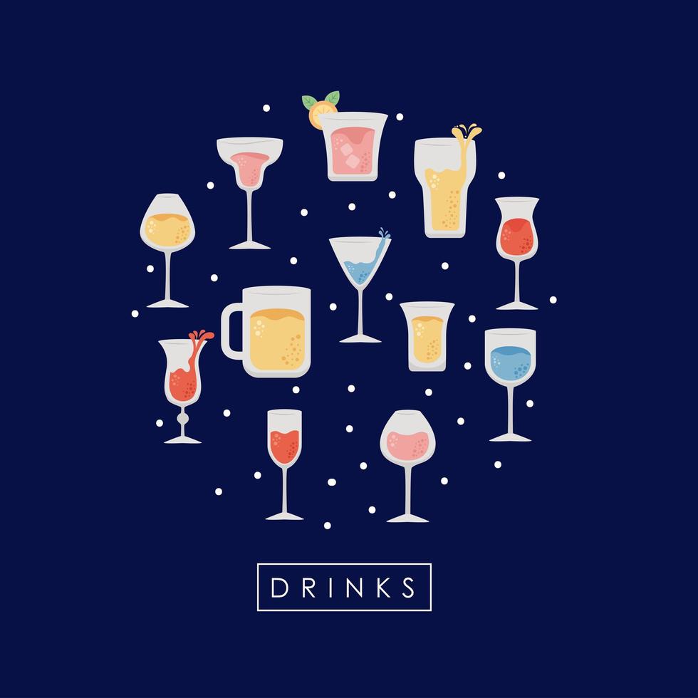 vasos, bebidas, círculo, iconos vector