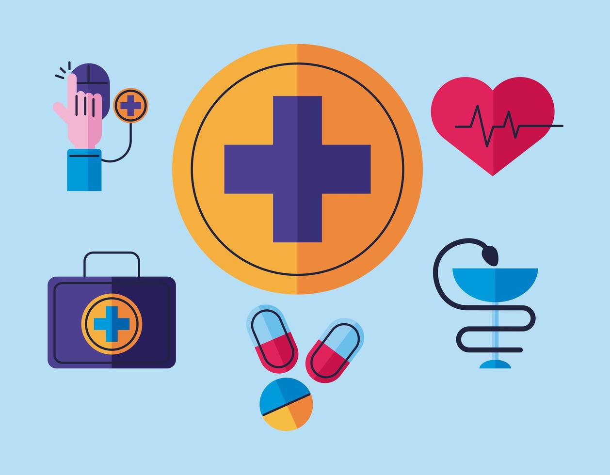 six medical healthcare icons vector