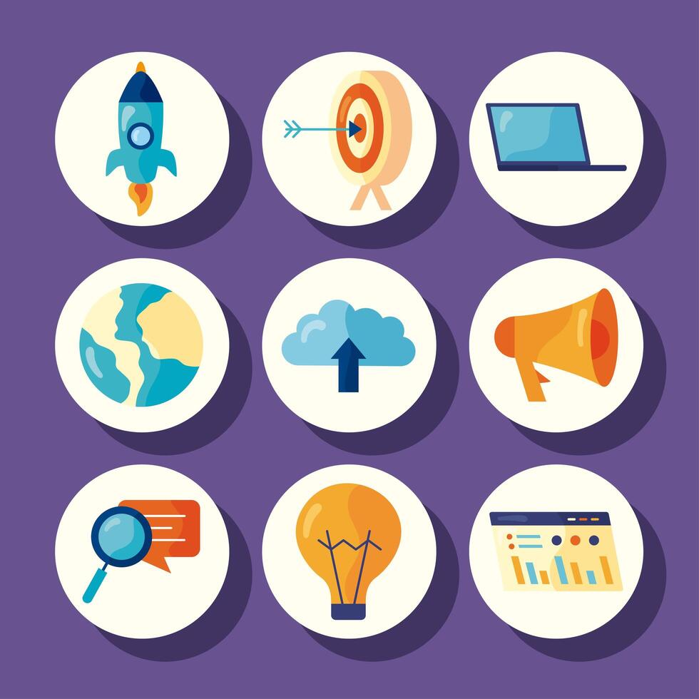 nine start up icons vector