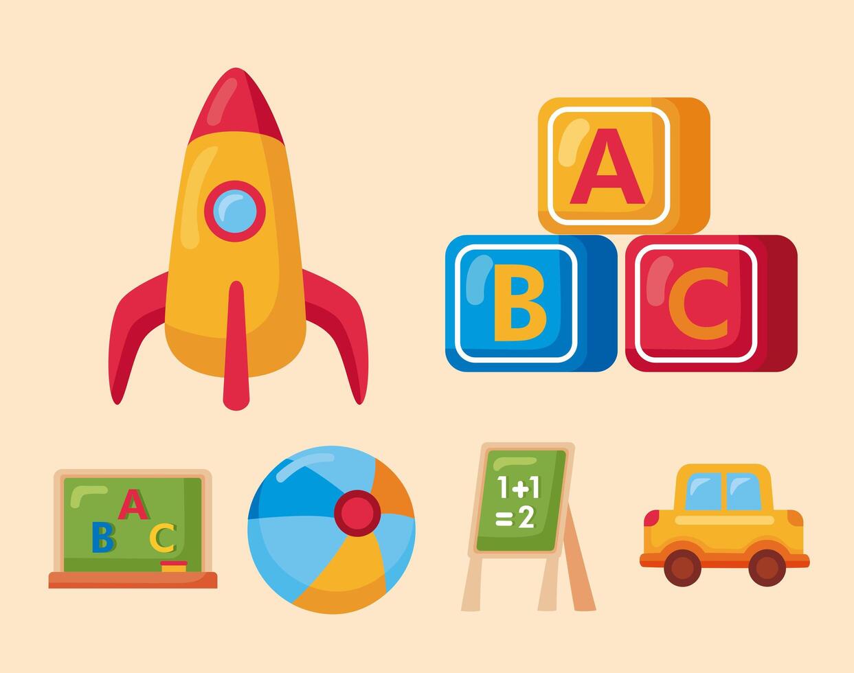 six kindergarten school icons vector