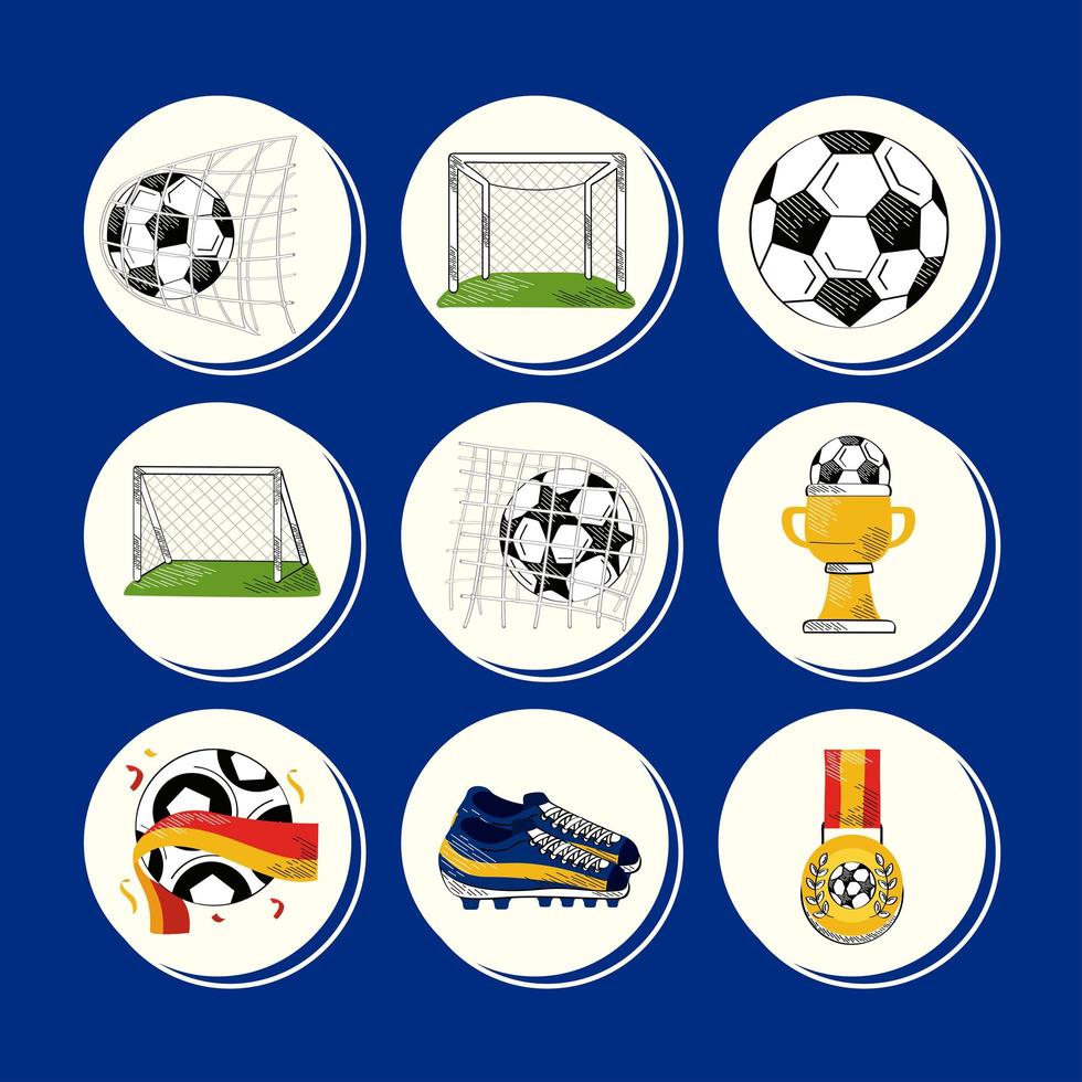 nueve iconos de fútbol soccer vector