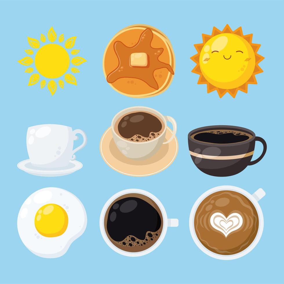 nine good morning icons vector