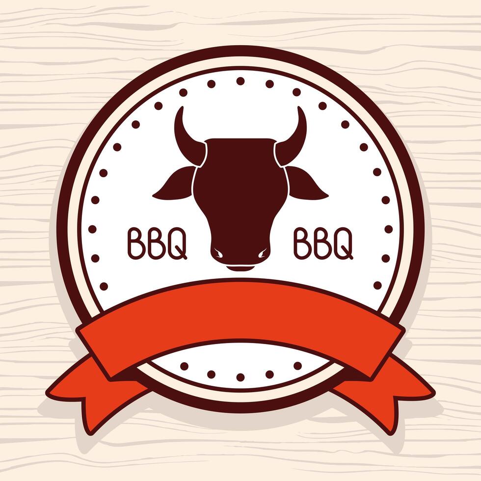 bbq emblem with cow vector
