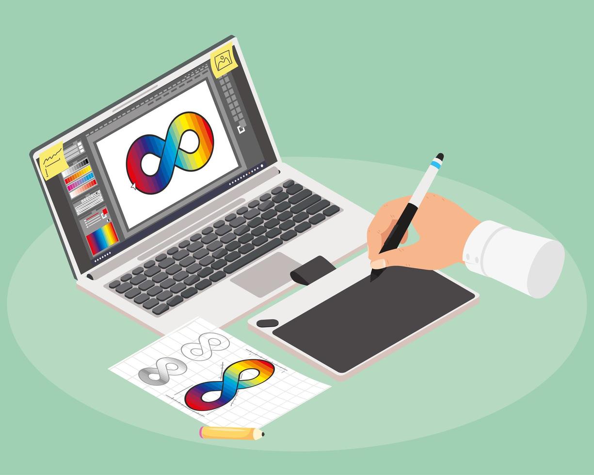 graphic designer with laptop vector