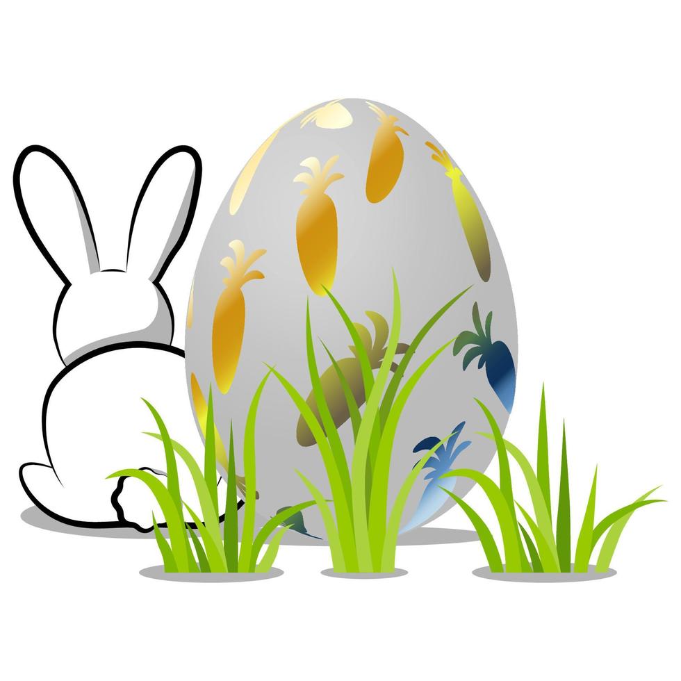 Easter rabbit nd egg with grass. vector