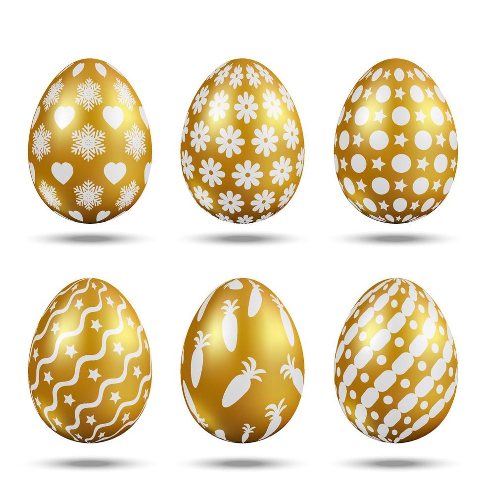 Easter eggs with golden turing pattern. set. vector