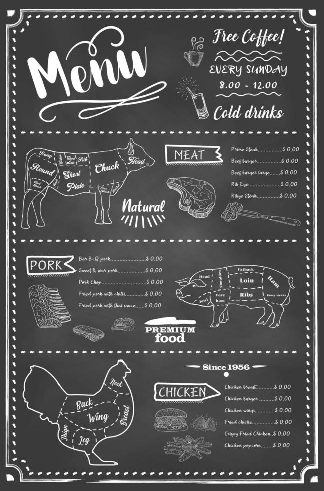 Chalkboard restaurant menu. Vector. vector