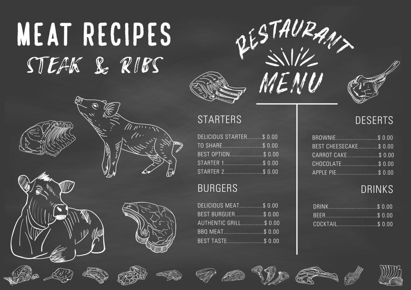 Chalkboard restaurant menu. Vector. vector