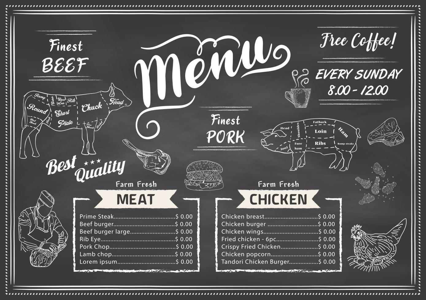 Chalkboard restaurant menu. Vector. vector