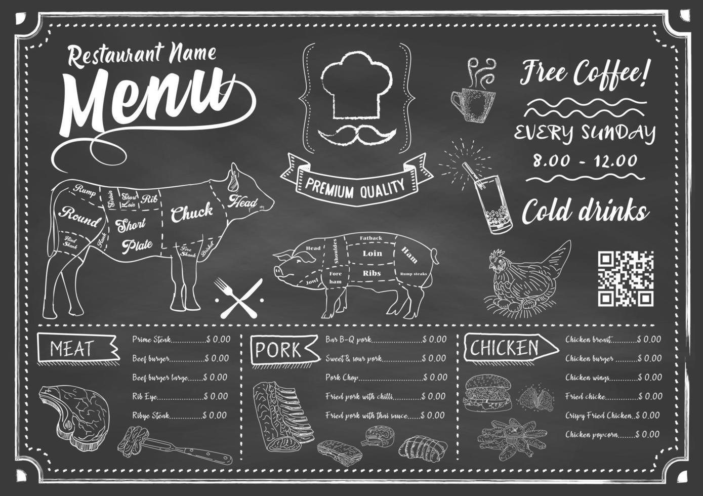 Chalkboard restaurant menu. Vector. vector