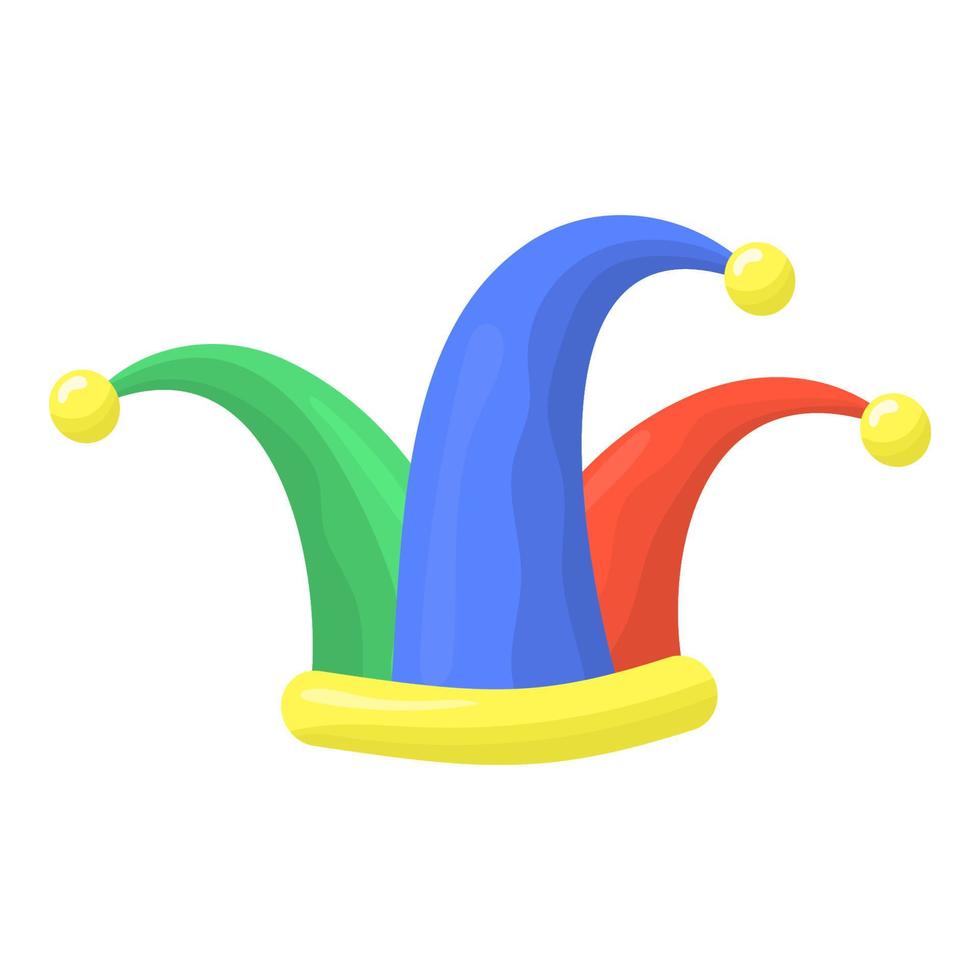 Tricolor jester's cap with bells. Clipart in cartoon style for decorative projects vector