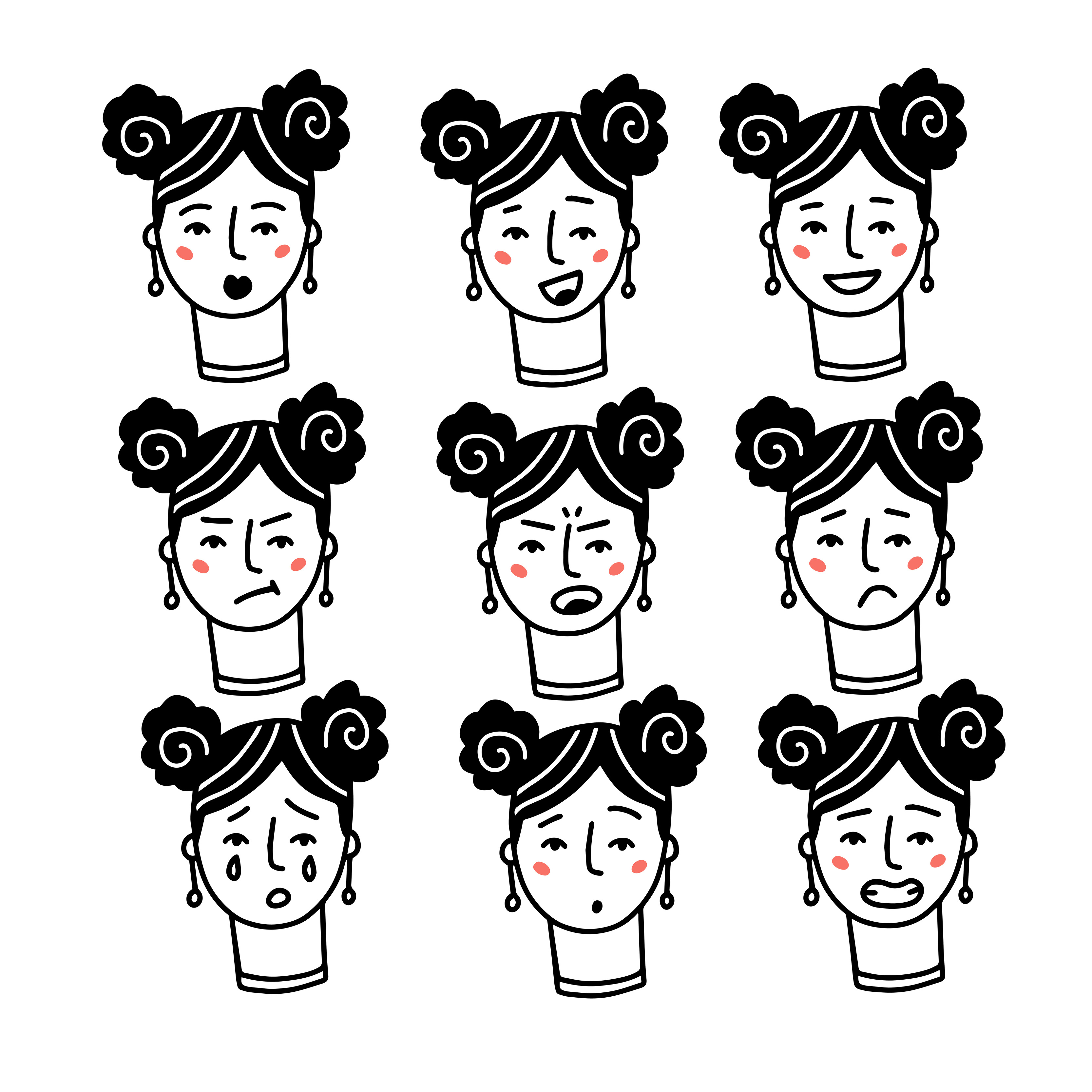 Premium Vector  Female face expression doodle funny cute emotion