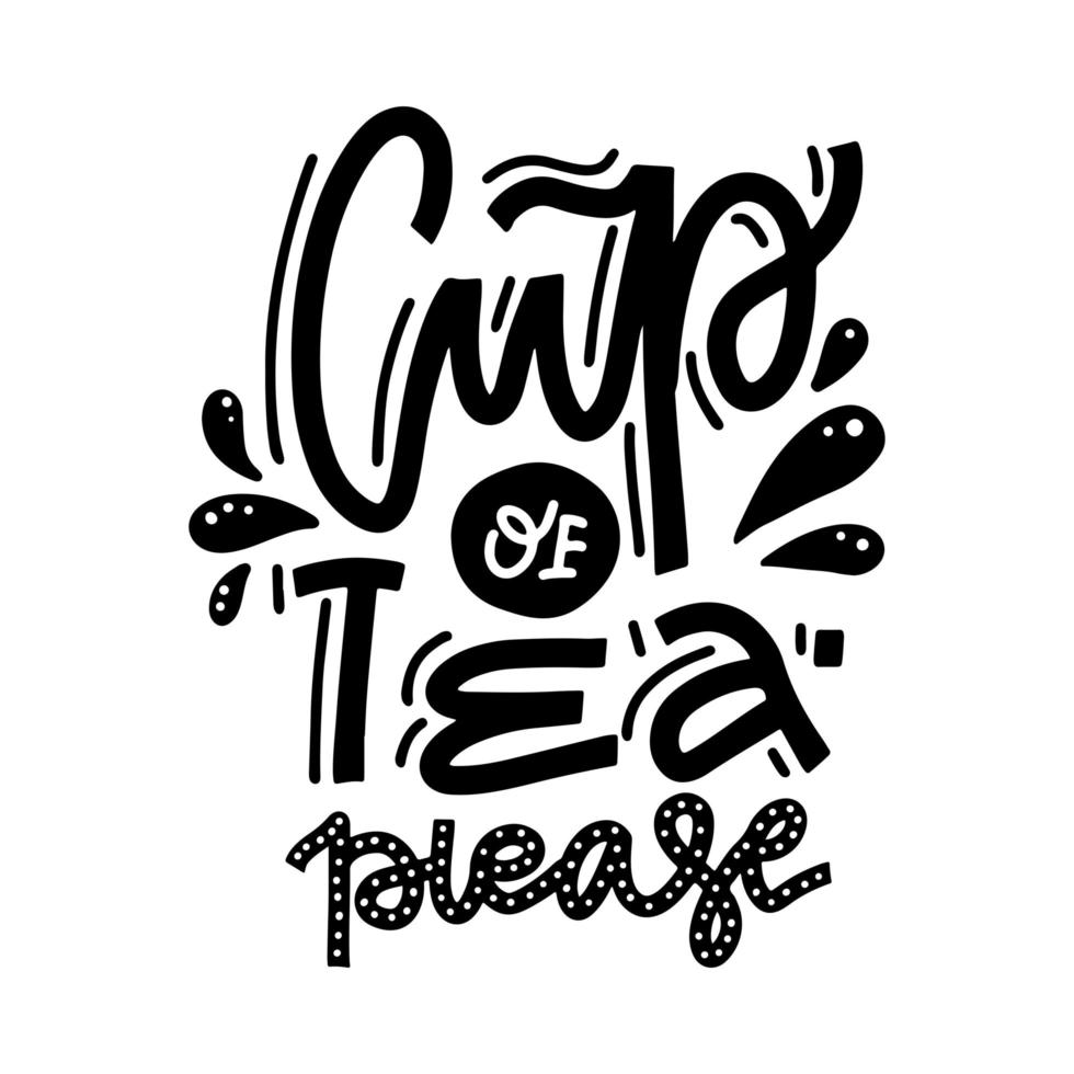 Cup of tea please. Linear vector hand drawn calligraphy lettering quote.