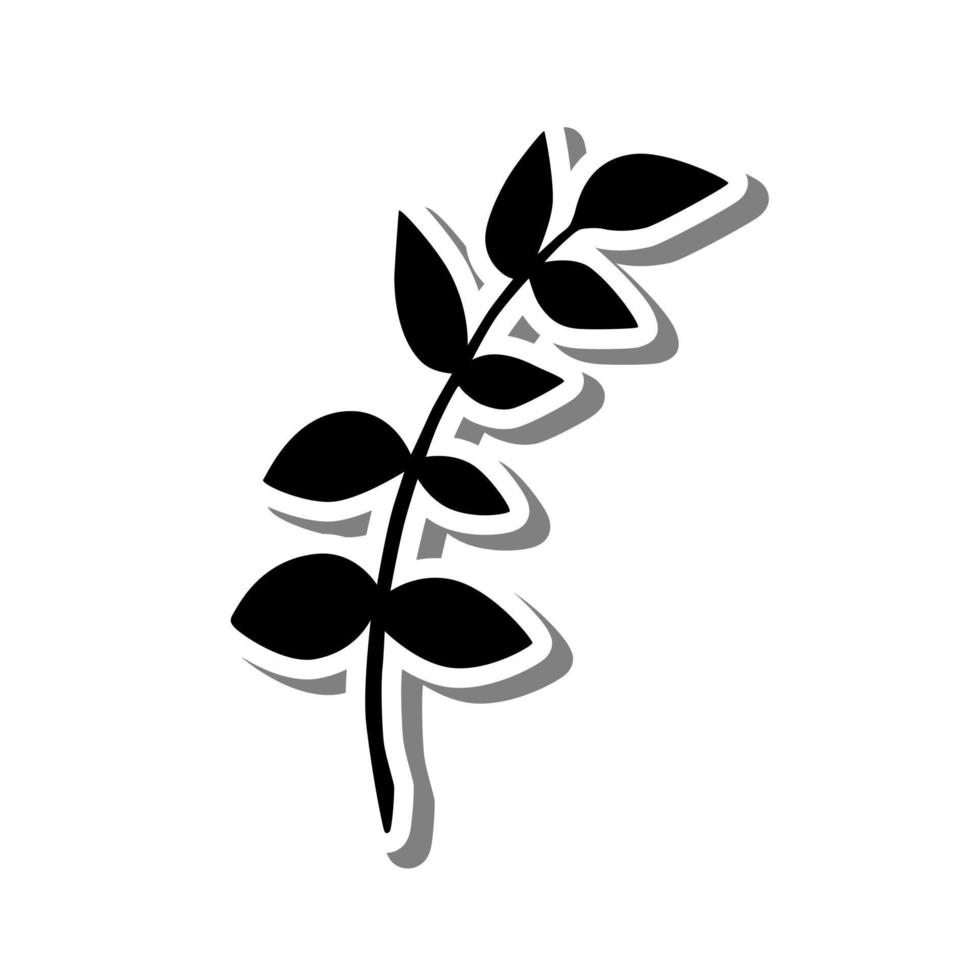 Black Leaves shape on white silhouette and gray shadow. Botanical elements for decoration, Vector illustration.