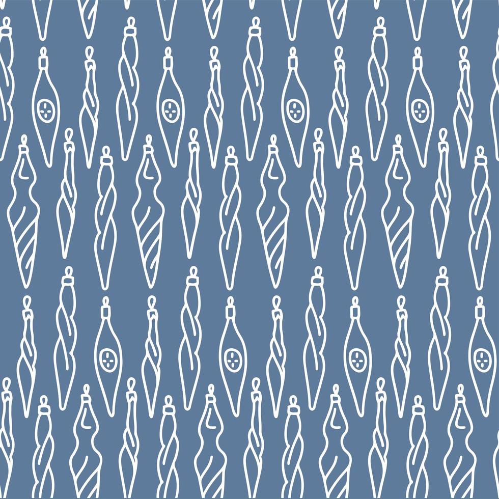 Seamless pattern with christmas decorations - glass icicle baubles for Xmas tree, vector line backdrop, new year background.