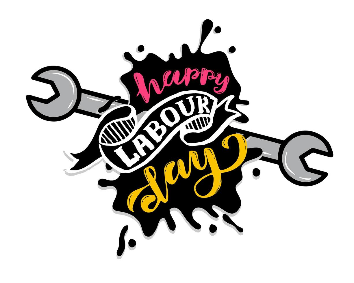 Vector hand lettering Happy labor day - May Day Celebration on May 1st. Vector illustration for Greetings, Banner, Background, Template, Badge, Symbol, Icon, Logo and Print design.