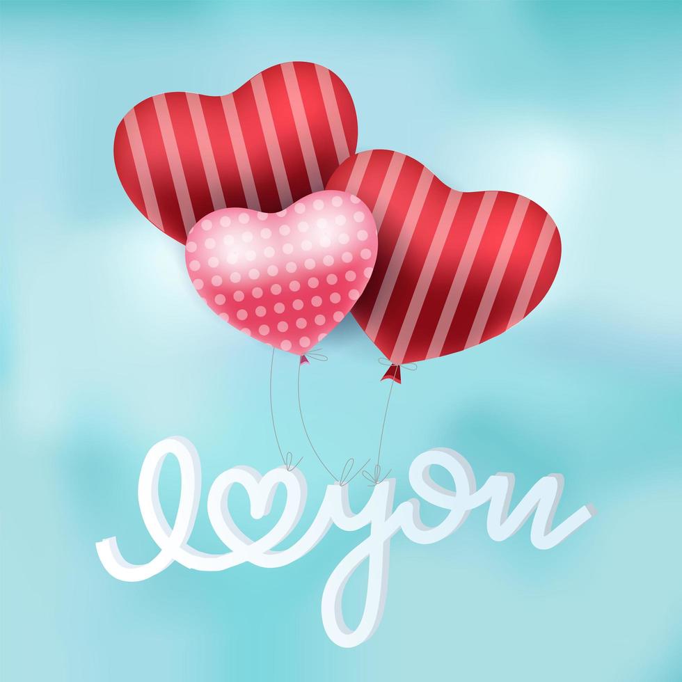 Valentines red heart balloons vector poster design with floating I love