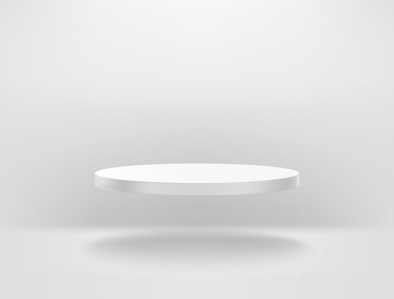 White room with flying circle podium. Levitated platform. Realistic 3d style vector illustration