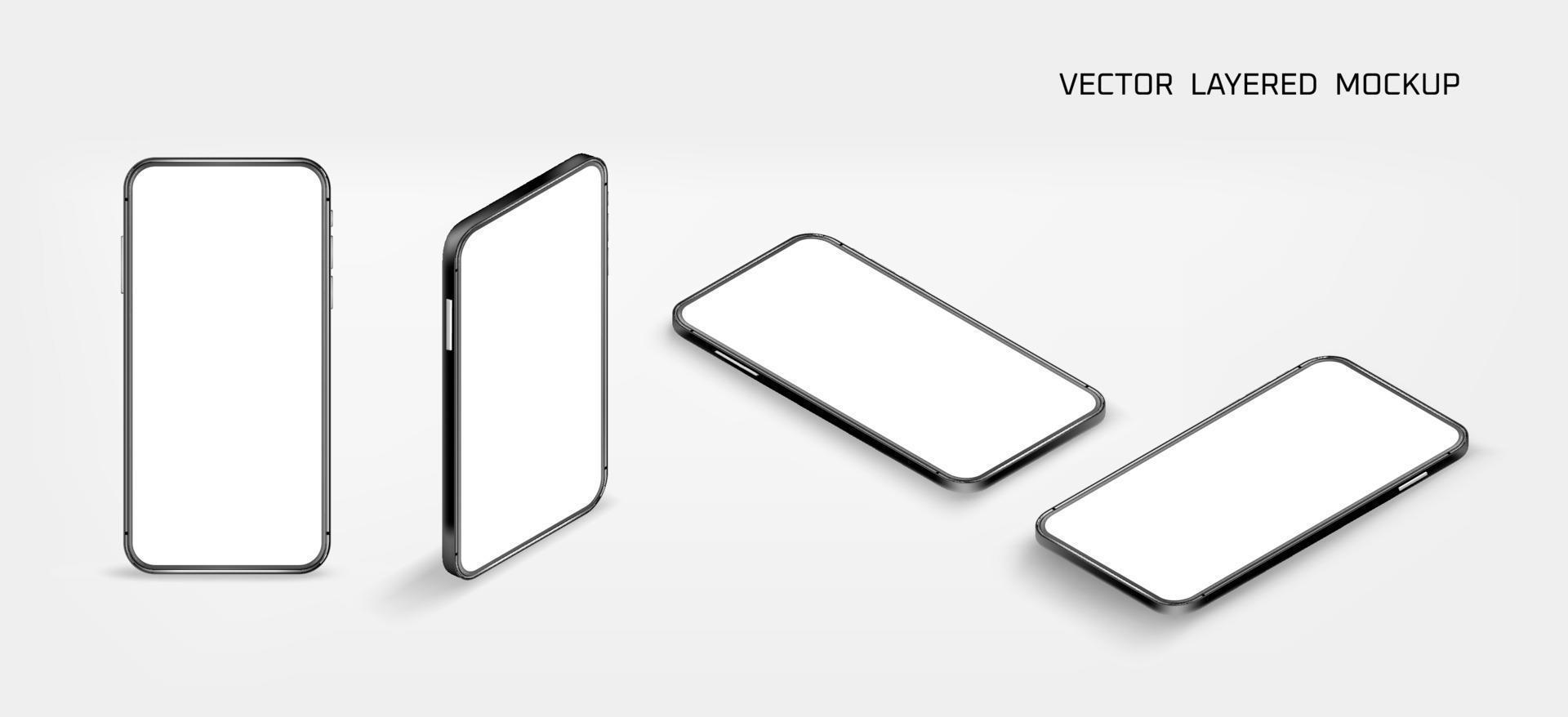 Modern smart phone with blank screen isometric collection . Vector 3d mockup