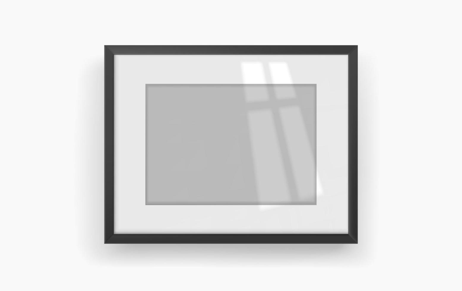 Empty photo frame with transparent glass. Shadow overlay vector effect