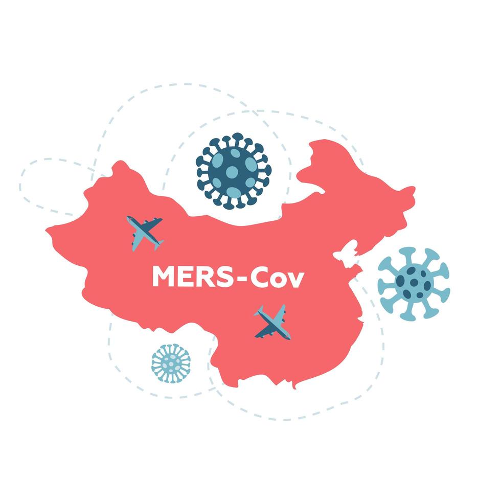 Wuhan travel ban due to Coronavirus CoV spread around the world. Red silhouette of China with arrows. Epidemic zone. Awareness campaign banner. Health and medicine concept. Flat vector illustration.