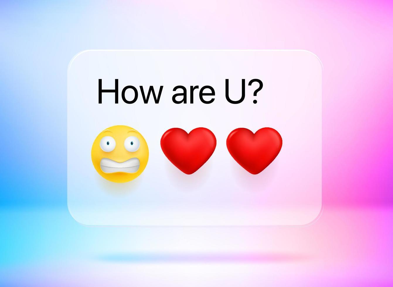 How are U message. Chat bubble with cute emojis and question. Vector 3d illustration