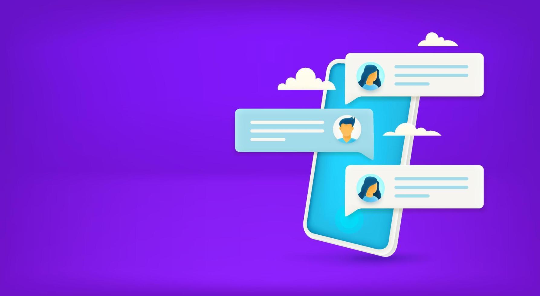 Communication via mobile messenger concept. Vector banner with copy space