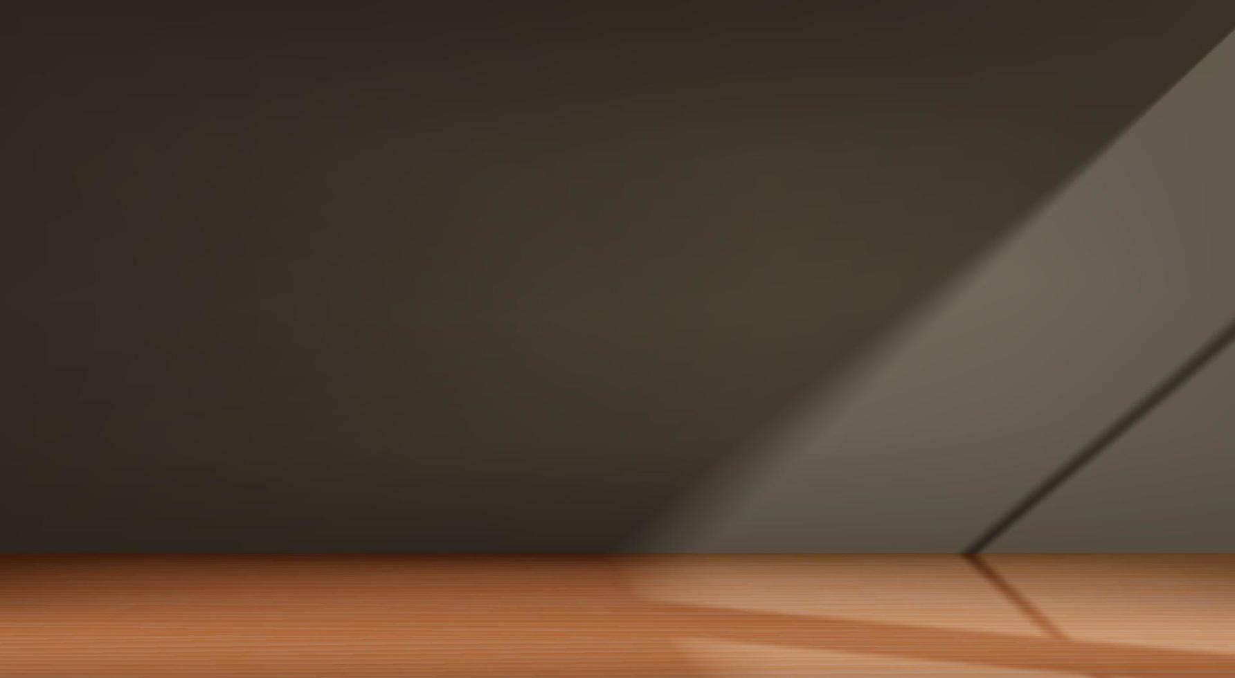 Dark interior with wooden floor and light of a window. Vector 3d illustration