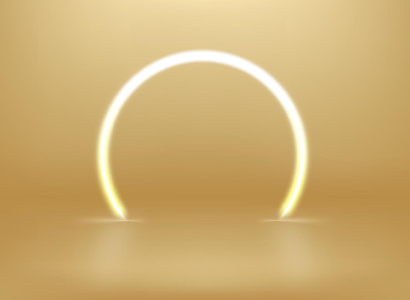 White neon glowing circle on golden room. 3d vector showcase