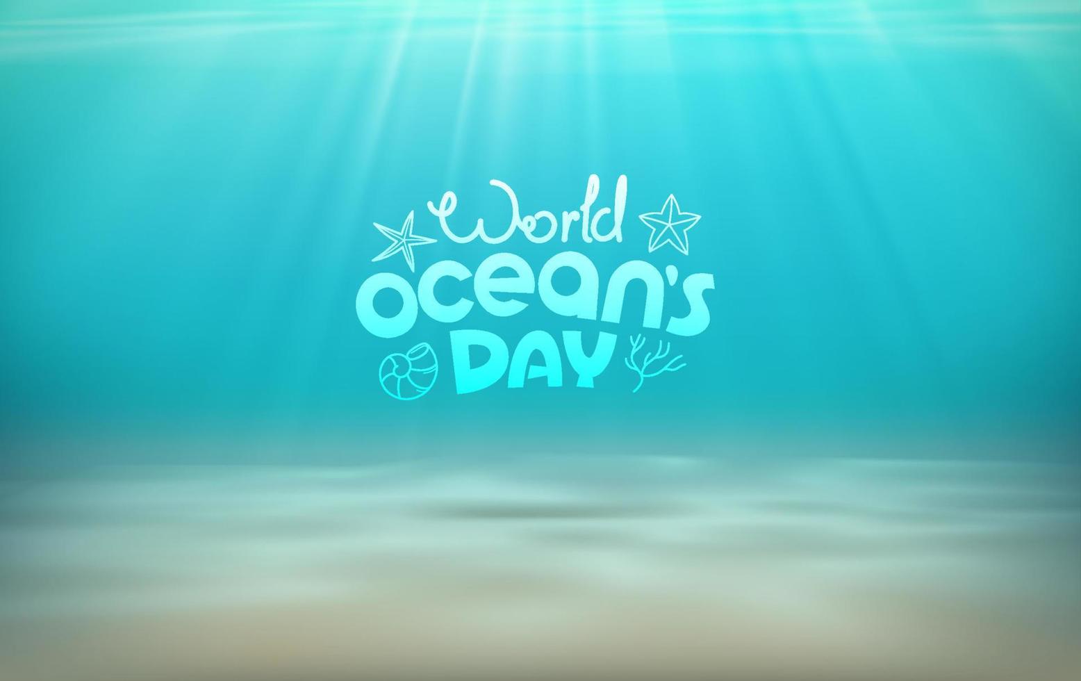 World oceans day. Blue bottom of the sea with sun light effect vector