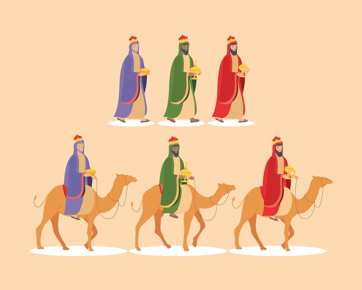 six ephiphany manger characters vector
