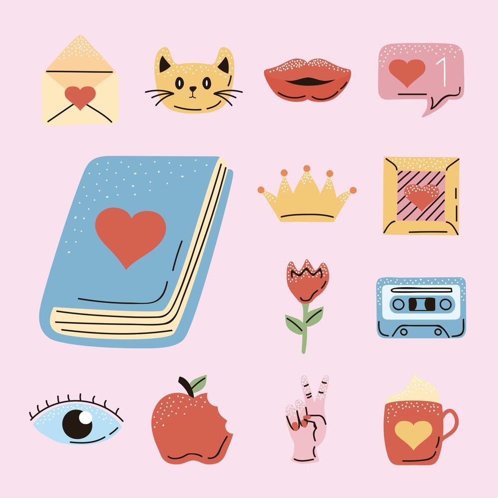 thirteen love patches icons vector