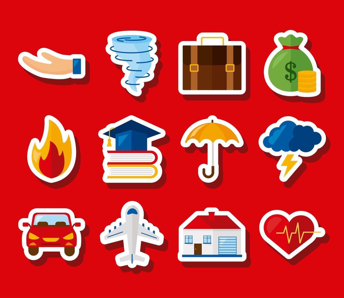 twelve insurance services icons vector