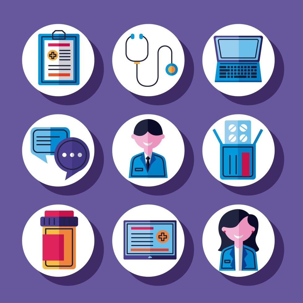 nine online medical icons vector