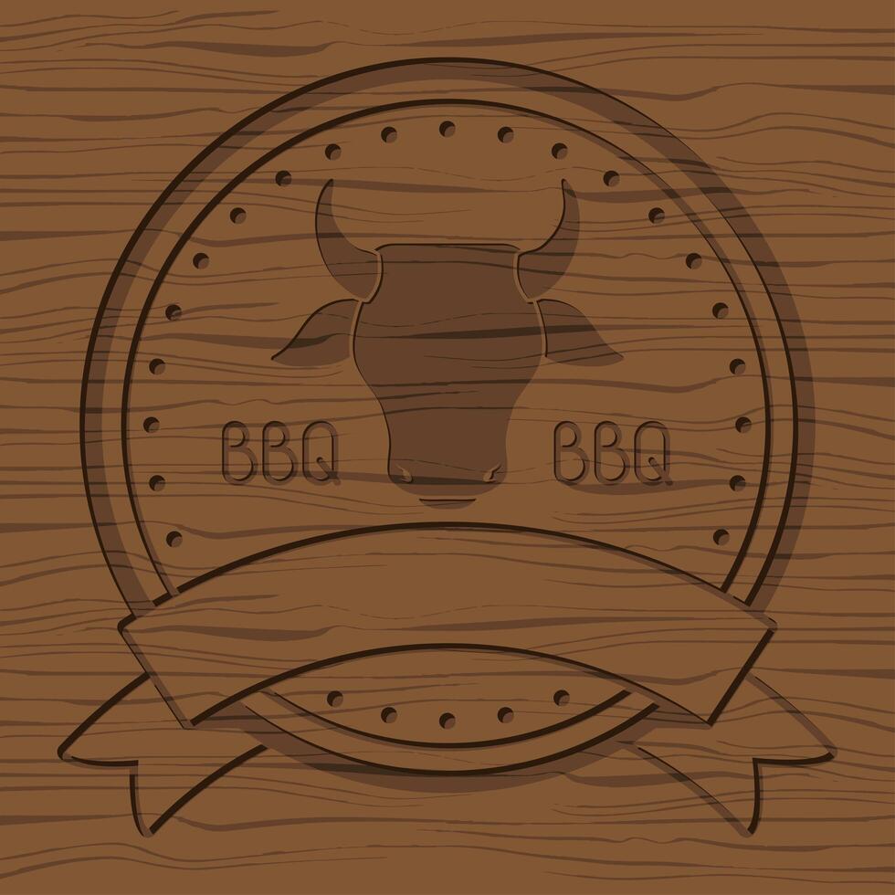 bbq seal in wooden vector