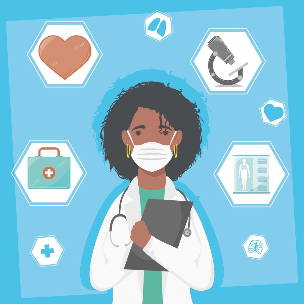 female doctor and healthcare icons vector