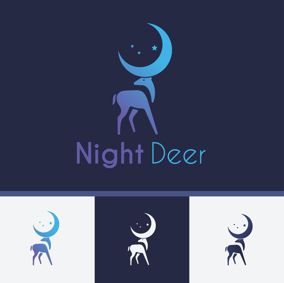 Night Deer Logo and Icon Vector Illustration, Deer Sign and Symbol For Company or Corporate Flat Design with Four Different Style and Color