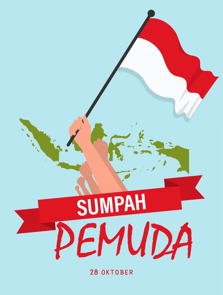 mano que sostiene la bandera para la feliz celebración de la juventud indonesia ilustración vectorial vector