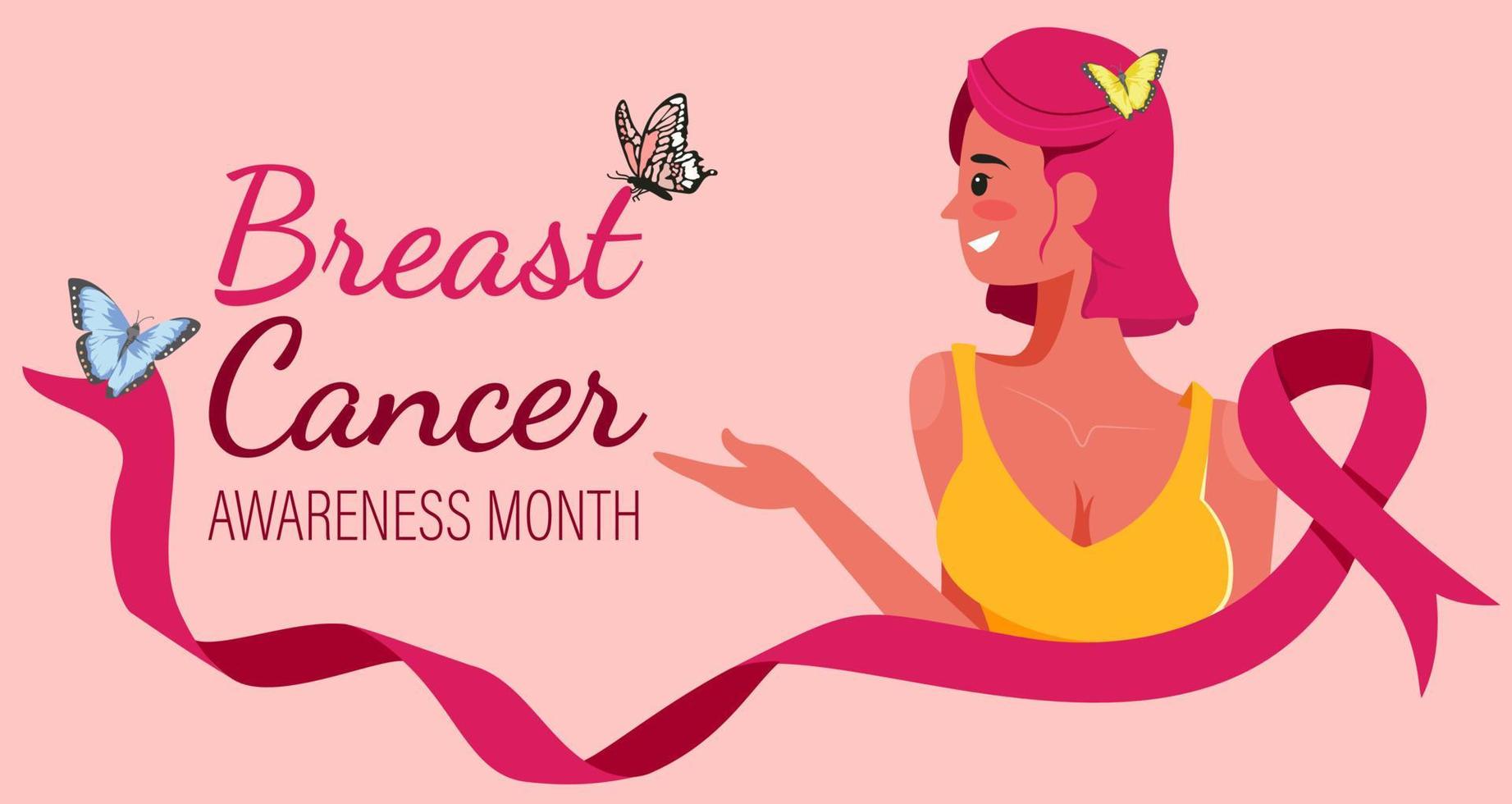 ilustración vectorial del mes de concientización sobre el cáncer de mama, cinta mundial contra el cáncer, cinta rosa, apoyo al eslogan del afiche del sobreviviente del cáncer de mama diseño plano vector