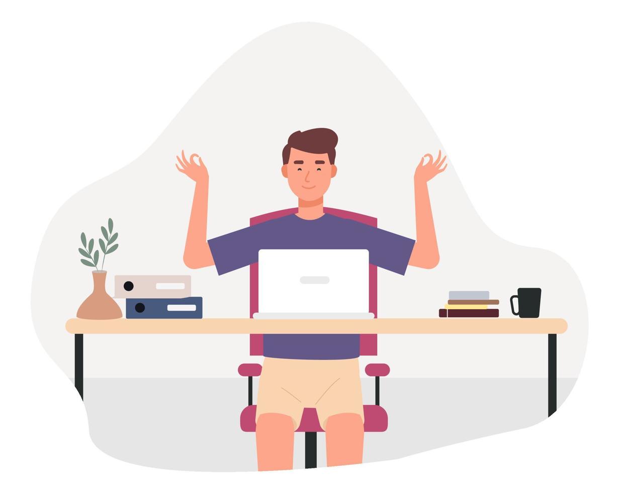 Working From Home Flat Design, Male Working With His Laptop, A freelancer man works behind a laptop. Home office workplace, Freelance people work in comfortable conditions vector