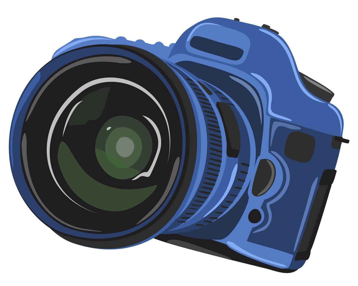 Photo camera. Blue corpus. vector