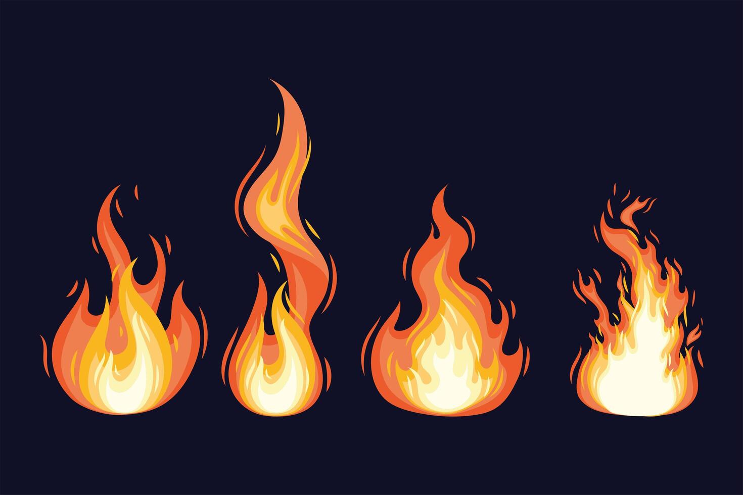 cuatro iconos de fuego vector