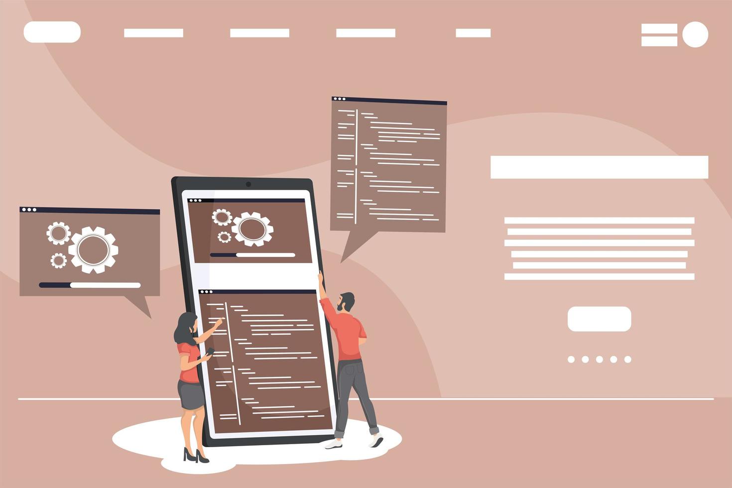 desarrolladores web en smartphone vector
