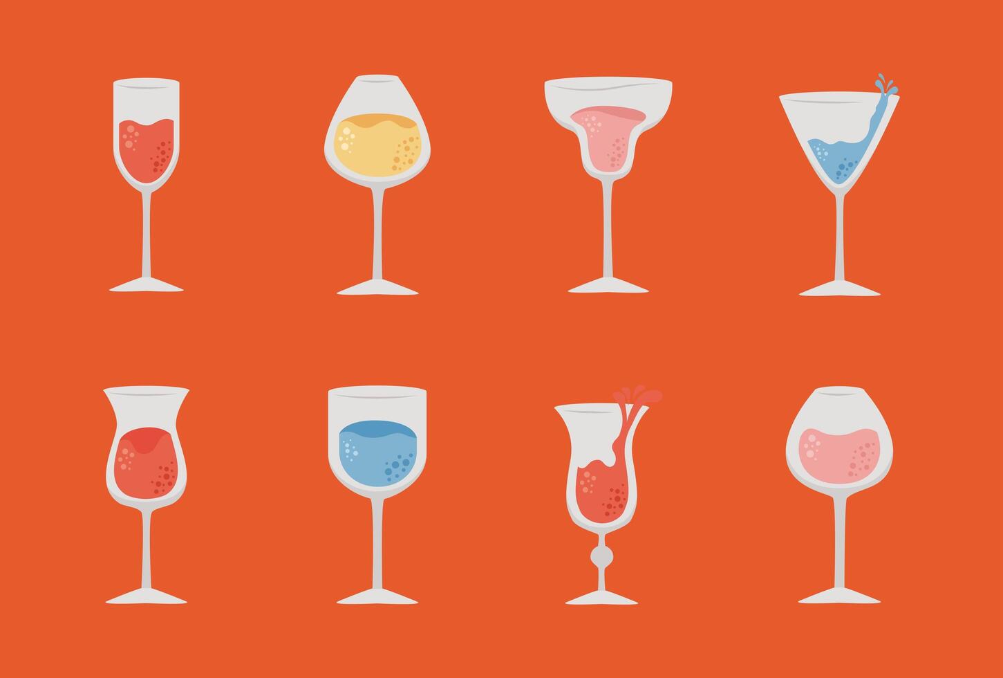 Iconos de bebidas de ocho vasos vector